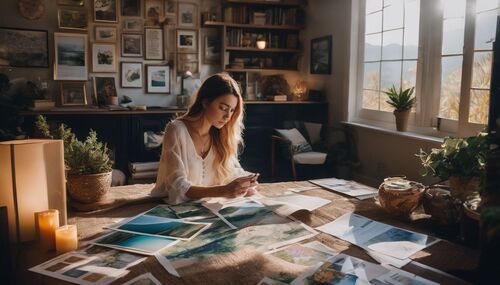 op deze afbeelding zie je een vrouw die visualiseert en een vision board maakt